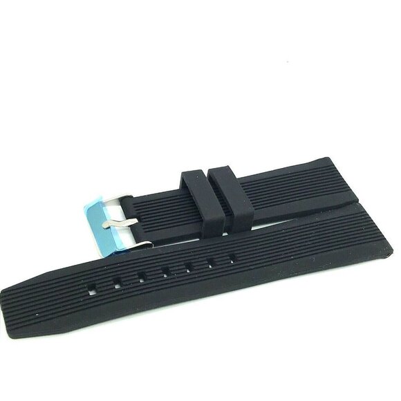 Men's Watch Band Replacement Black Rubber Strap 22mm Lug Silver Tone Buckle 8'' - Picture 4 of 7